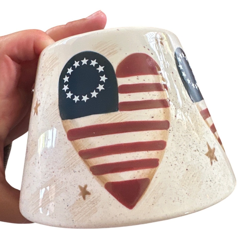 Home Interiors Ceramic Jar Candle Topper Americana Heart Stars Stripes Shade